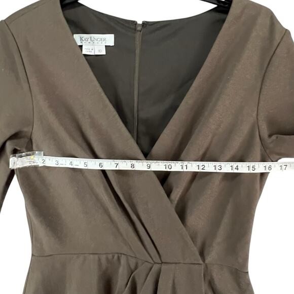 Kay Unger Dress Womens 10 Evening Collection V Neck 3/4 Sleeve Ruched Party NEW - Picture 6 of 16